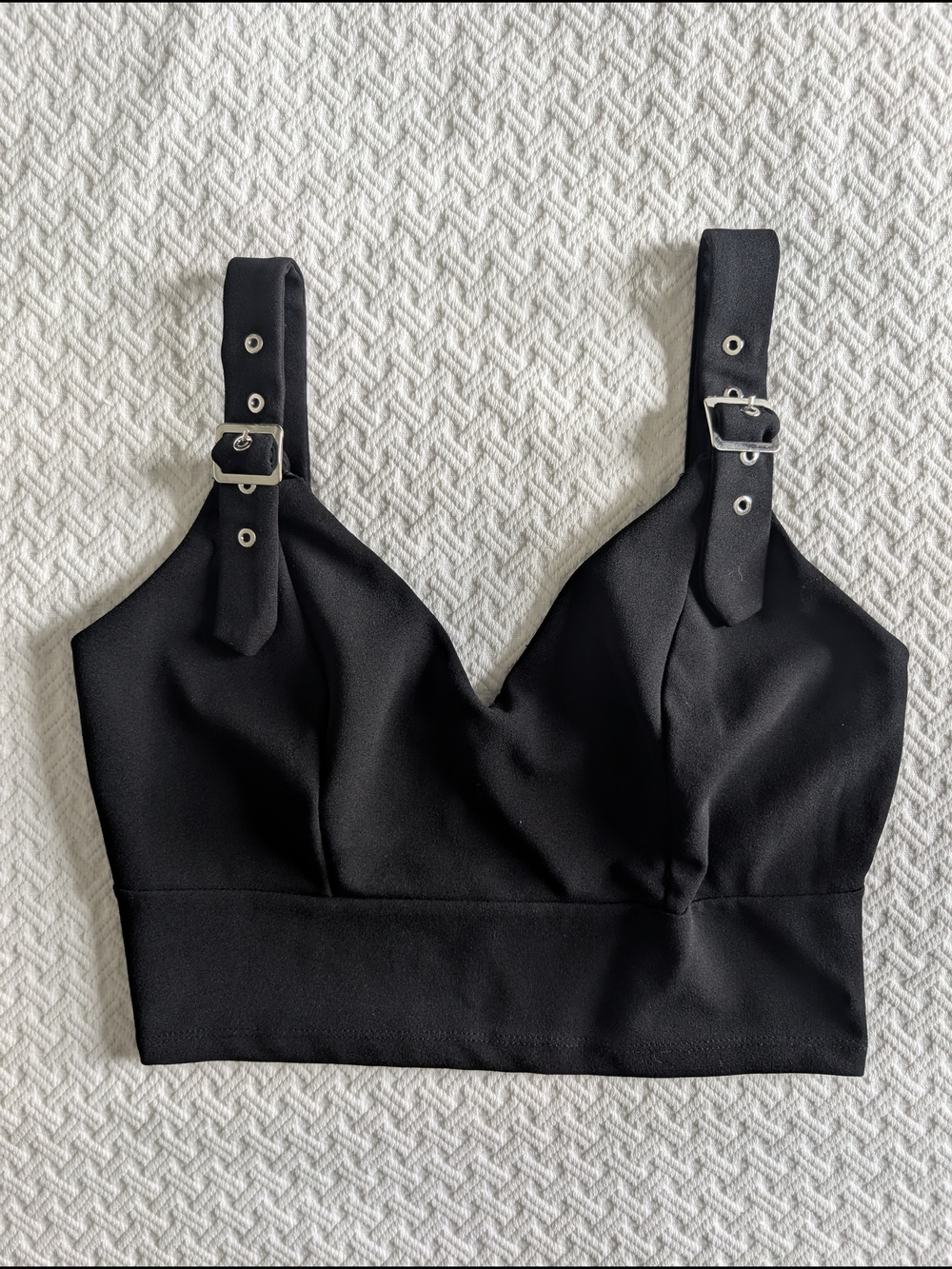 Revamped | Black Buckle-Strap Crop Top
